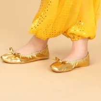 New golden flat-soled practice shoes Indian Xinjiang ethnic stage performance shoes childrens dance flat-soled practice shoes
