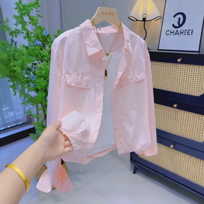 Gentle and Sweet Pink Polo Collar Shirt Jacket for Women 2026 Autumn Loose Single-Breasted Cardigan Short Jacket