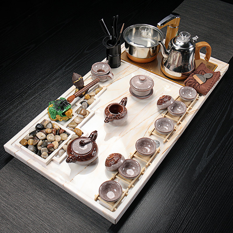 Marble tea tray Kung Fu tea set Household simple modern set Automatic induction cooker one-piece stone tea tray