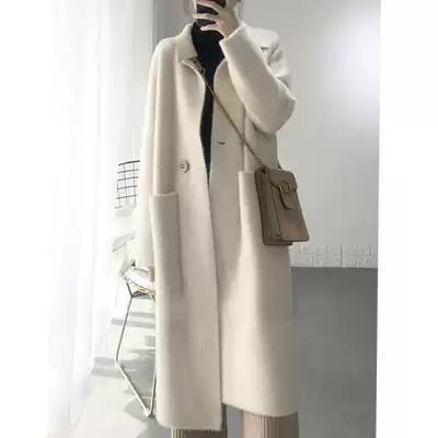 Autumn and winter retro elegant medium and long version of imitation mink velvet thick knitted cardigan coat White temperament sweater coat women