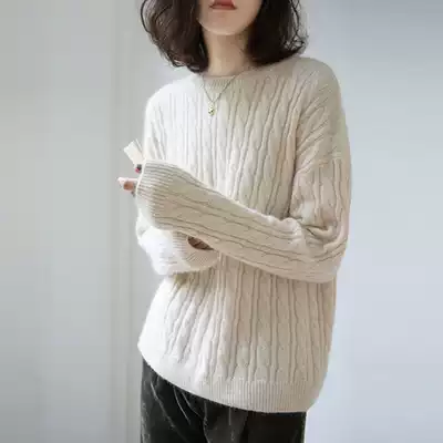 Twist sweater women autumn and winter Korean version of retro elegant simple temperament round neck pullover warm thick knitted base shirt