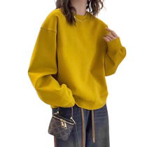 Ginger round neck sweatshirt for women autumn and winter 2024 new style simple loose and versatile plus velvet thickened hoodless pullover top