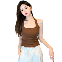 Ice Silk Halter Neck Camisole Womens Summer Thin Slim Fit Inside and Outerwear Short Style Beautiful Back Pure Desire Sweet and Spicy Top