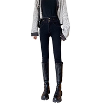Velvet jeans womens autumn and winter 2024 new high-waist elastic slimming slim-fitting thickened small feet tight pencil pants