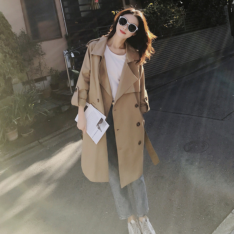 Windbreaker women's mid-length 2022 autumn and winter new Korean retro temperament slim fit and thin double-breasted khaki coat