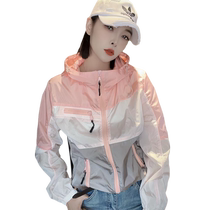 Contrast Color Hooded Jacket Womens 2024 Autumn New Thin European Large Size Casual Sun Protection Baseball Jacket