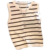 Striped knitted camisole womens summer outer wear with shirt and loose slimming sleeveless T-shirt top