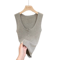 Gray u-neck knitted camisole womens autumn encore wear suit with bottoming sleeveless racer top