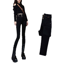 Leggings for womens outer wear in autumn and winter high-waisted slim-fitting raw edge pencil pencil pants elastic plus velvet magic little black pants