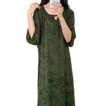 New Chinese style green nightgown for women to wear outside in summer for a cool and relaxing look mid-length pajamas and home clothes