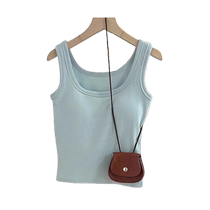 Blue racer-shaped camisole for women with breast padding for short sexy hotties short sleeveless outer top