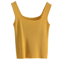 Yellow I-shaped ice silk knitted camisole for women in summer with a square collar sleeveless top to cover the breasts and look slimmer.
