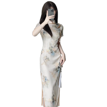 New Chinese style national style jacquard cheongsam for women 2024 summer new style retro gentle temperament slit mid-length dress