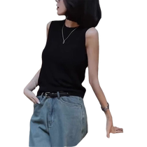 Ice silk black knitted camisole womens summer outer wear 2024 new suit with loose sleeveless T-shirt top