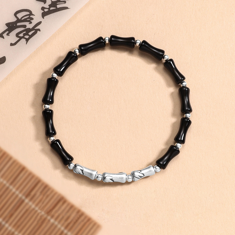 925 Silver Bamboo Knot Men's Bracelet, High-End Niche Obsidian Bracelet, Men's Jewelry, Chinese Valentine's Day Gift for Boyfriend
