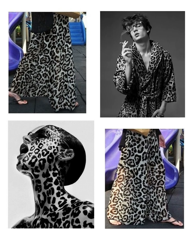 Thời trang nữ mùa hè Leopard Leopard Quần Quần mỏng Loose Casual Quần voan cao Eo cao Quần chân dài Quần dài quần ống loe - Cộng với kích thước quần áo
