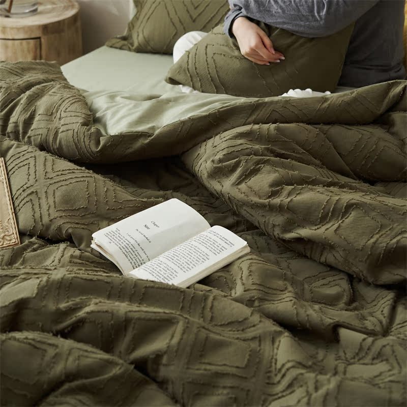 Net red wind high-quality waffle washed cotton bedding 2 m x 2 m 3 quilt cover four-piece bed sheet men's bed sheet