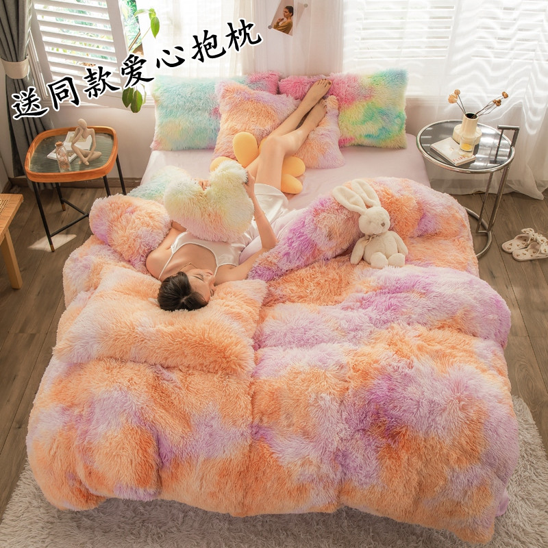 Bedding winter milk velvet four-piece set ins wind high-quality plush plush quilt cover 200x230 double-sided velvet