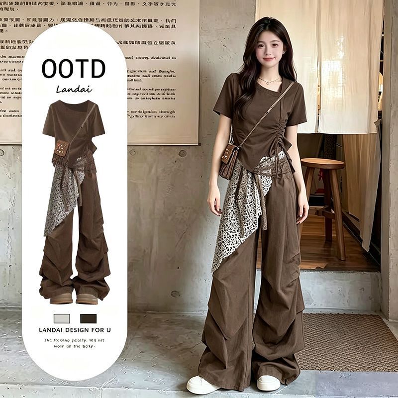 Korean Style Summer Outfit Melard Short-Sleeve T-Shirt 2026 Super Popular Summer Outfit Complete Set Cool and Edgy Workwear Pants Korean Style Summer Outfit Melard Short-Sleeve T-Shirt 2026 Super Popular Summer Outfit Complete Set Cool and Edgy Workwear Pants