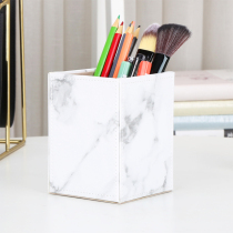 Hipster leather square single pen holder business simple office desktop storage box white study pen barrel ornaments