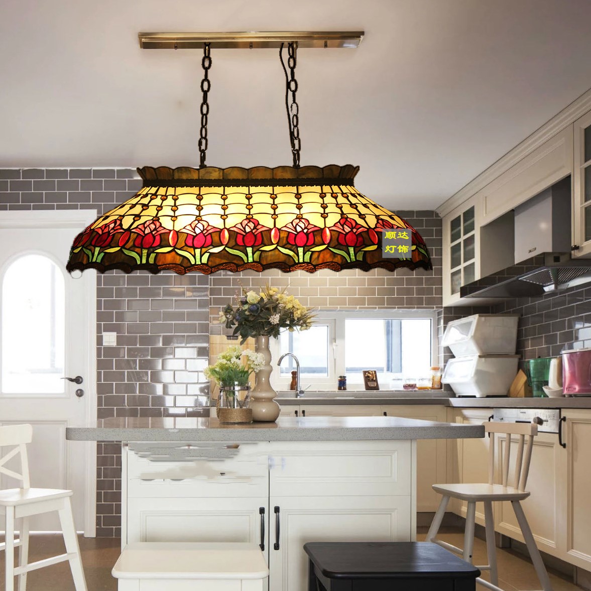 Retro European pastoral cradle chandelier chess room casino tavern restaurant bar club long shape energy-saving lamp glass