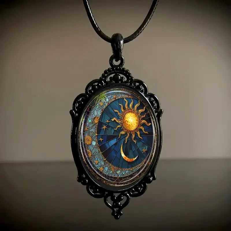 Magic Forest Gothic Pendant Sun, Moon and Stars Pendant Witch Magician Bat Niche Luxury Necklace for Men and Women