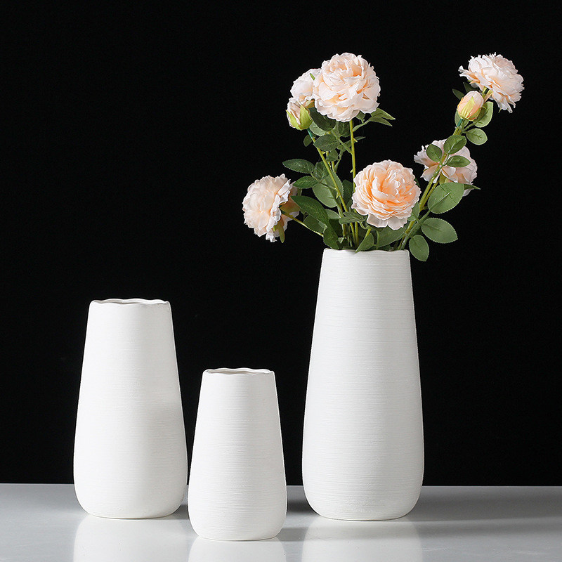 Nordic creative brushed bisque-fired ceramic dry flower vase flower arrangement white simple modern living room large ornament