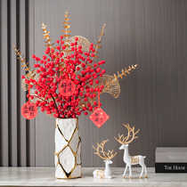 Ceramic vase flower arrangement desktop minimalist modern red fruit winter turquotfruits living-room pendulum with gift giving festive decorations