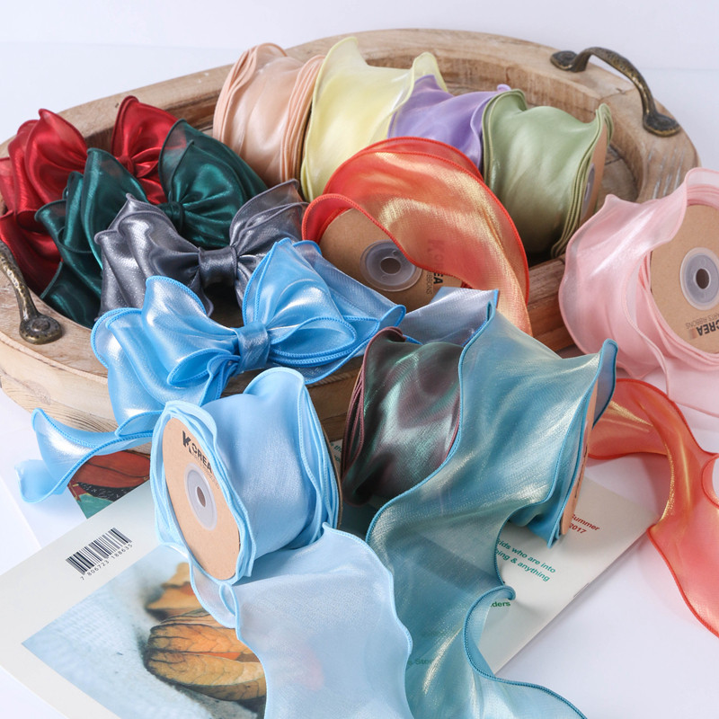 10 Yards Iridescent Mermaid Ribbon - Burned Edge Sheer Organza For DIY Bow Making Cake Decor Flower Bouquet Gift Wrapping_voghion.com