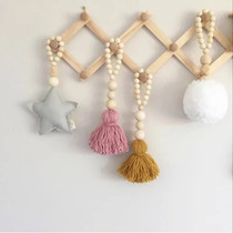 Ins Nordic style wooden beads string stars love moon fur ball tassel wall decoration children's room game tent hanging ornaments