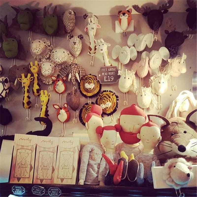 Ins Nordic wind explosions custom children's room wool felt animal head wall decoration three-dimensional decorative hook