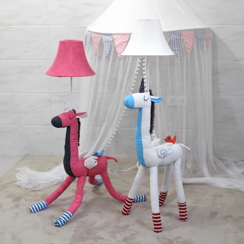 Ins Nordic style creative leather unicorn floor lamp fabric cartoon animal desk lamp children's bedside lamp