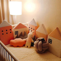 Ins Nordic style cute little house children's bed around baby cotton anti-collision head removable washable cushion pillow bed