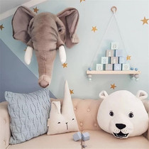  ins Nordic style plush animal head wall hanging Elephant Elk Rhino Fox wall decoration Childrens room childrens clothing store decoration