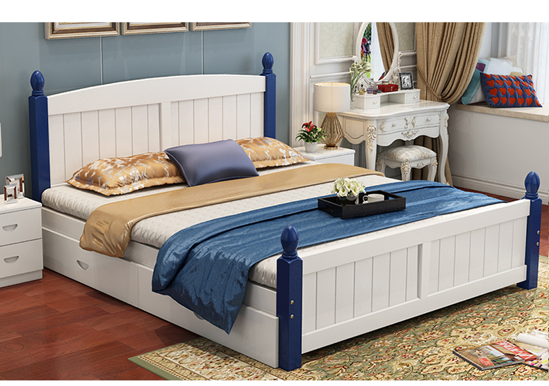 giường gỗ rắn hiện đại nhỏ gọn giường đôi giường công chúa trẻ em Khăn NPC master bedroom 1,5 m 1,8 Miou-out giường - Giường giường bọc nệm