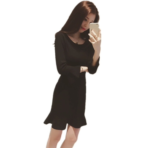 Осенний приталенный мегафон, дизайнерское платье, французский стиль, с рукавом, крой «рыбий хвост»