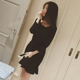 Осенний приталенный мегафон, дизайнерское платье, французский стиль, с рукавом, крой «рыбий хвост»