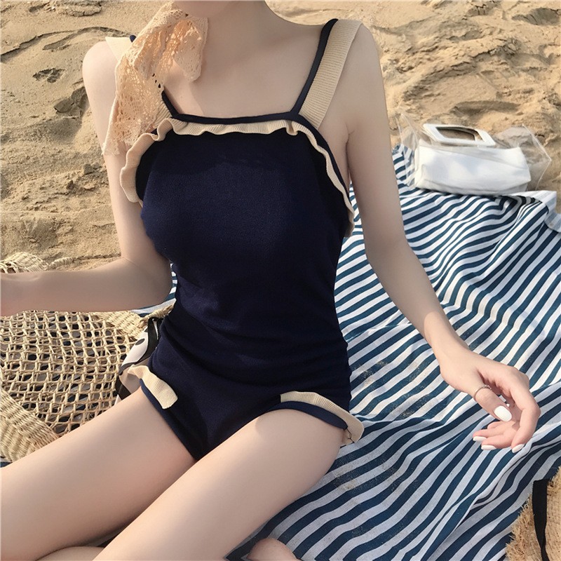 Korean in swimsuit female feeling 2022 new bikini shade slim and dew backbubble hot spring swimsuit