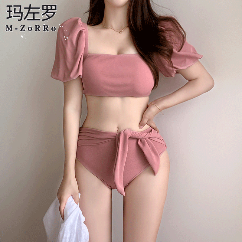 Swimsuit Women's Summer 2021 New Korea Ins Fairy Air Short Sleeve Bikini Sexy Belly-up Two-Style Swimming Costume