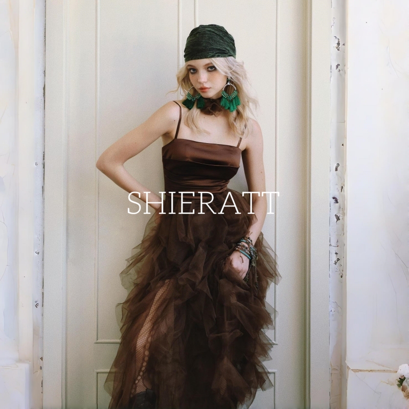 Shieratt! Gypsy-Style Women's Chocolate-Colored Spaghetti Strap Dress with a Wasteland-Inspired Design and Satin Mesh Skirt