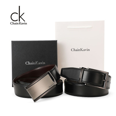 官方正版皮带男针扣双面用