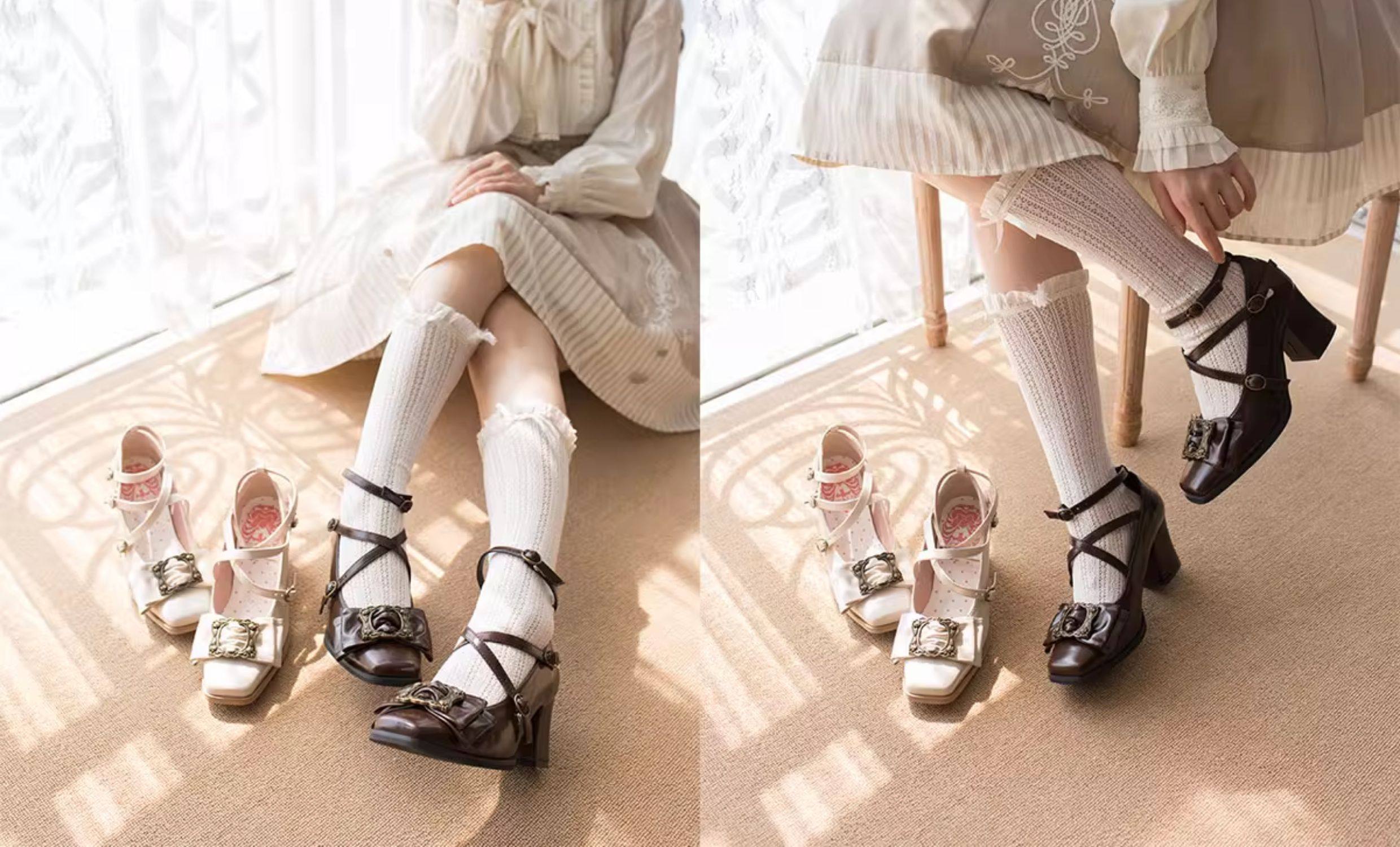 Обувь 现货丨画框可可丨优雅中跟lolita鞋方头cla覆古女鞋 Modo