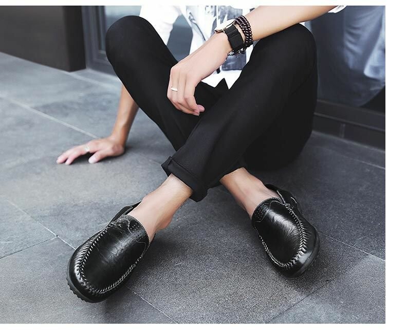 Повседневная обувь 夏季2024新款豆豆鞋男士真皮休闲皮鞋男鞋透气韩版软底懒人鞋子