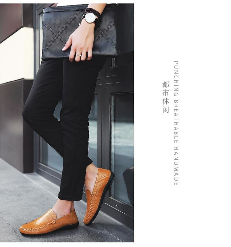 Повседневная обувь 夏季2024新款豆豆鞋男士真皮休闲皮鞋男鞋透气韩版软底懒人鞋子