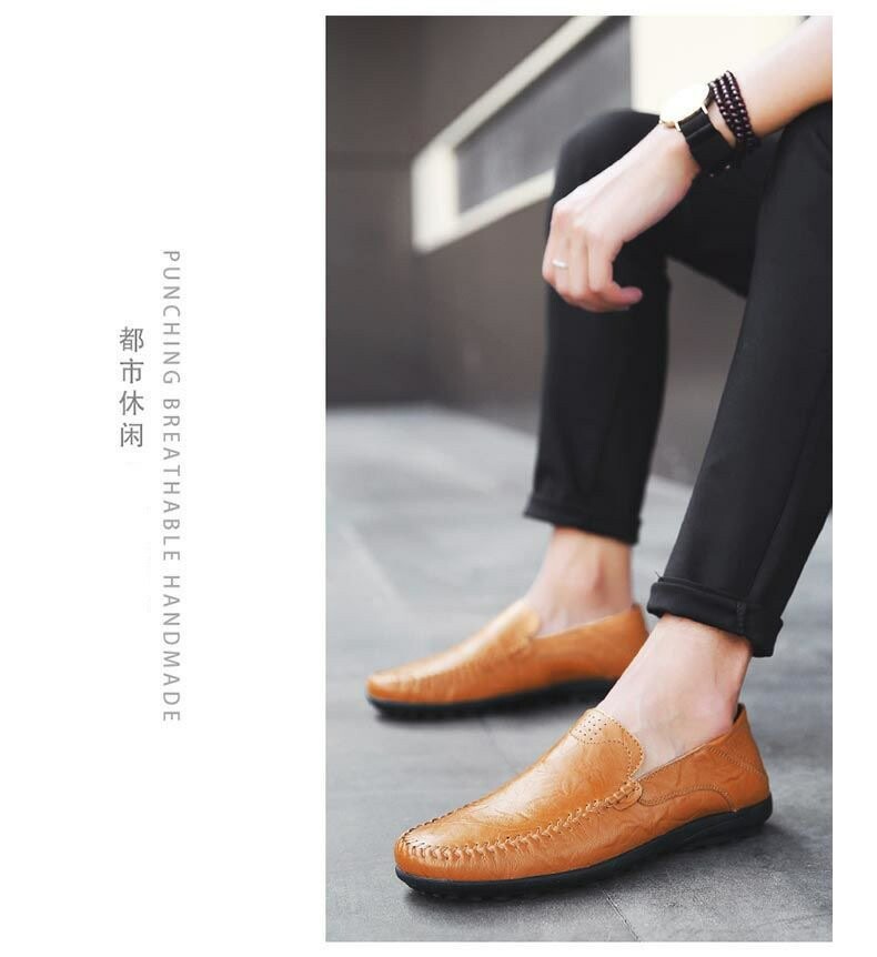 Повседневная обувь 夏季2024新款豆豆鞋男士真皮休闲皮鞋男鞋透气韩版软底懒人鞋子