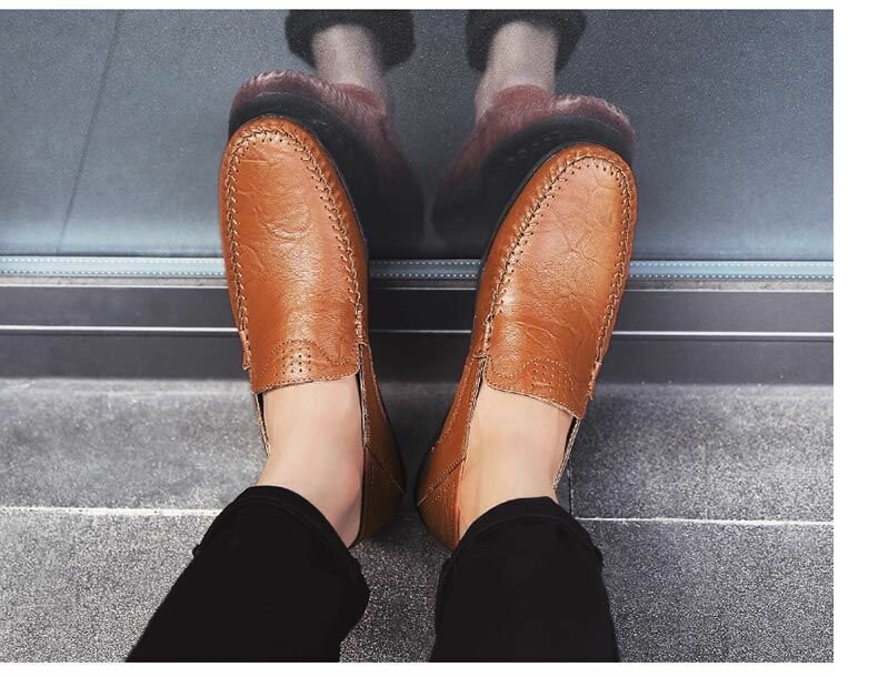 Повседневная обувь 夏季2024新款豆豆鞋男士真皮休闲皮鞋男鞋透气韩版软底懒人鞋子