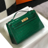 High-end H family crocodile pattern first-layer cowhide Kelly bag, high-end mini bag, hand-held genuine leather bag for women