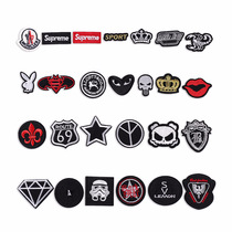 Self-adhesive black patch sticker small embroidery fashion badge tide brand jeans down clothes hole incognito cloth sticker