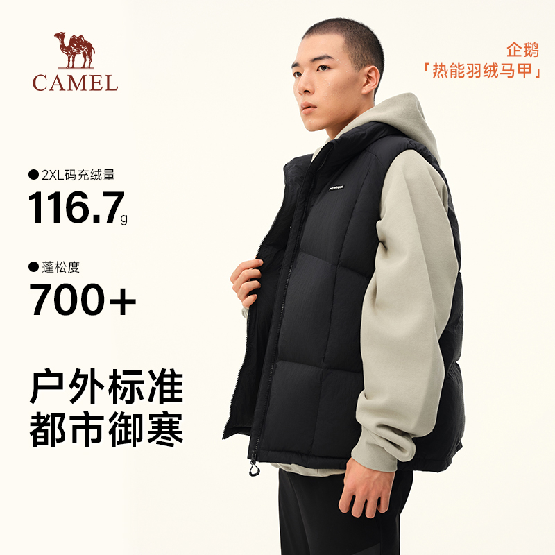 キャメルメンズダウンジャケットベストメンズ2025秋冬新作スタンドカラーショート厚手暖かいベストジャケット