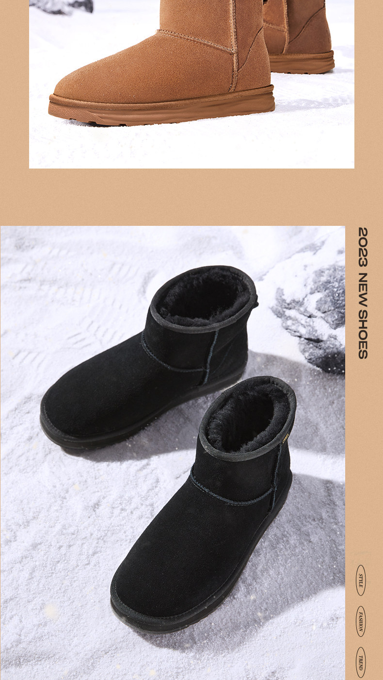 Утепленная обувь 骆驼男鞋冬季羊毛防寒情侣靴加绒棉鞋男款东北保暖加厚雪地靴男士 Camel